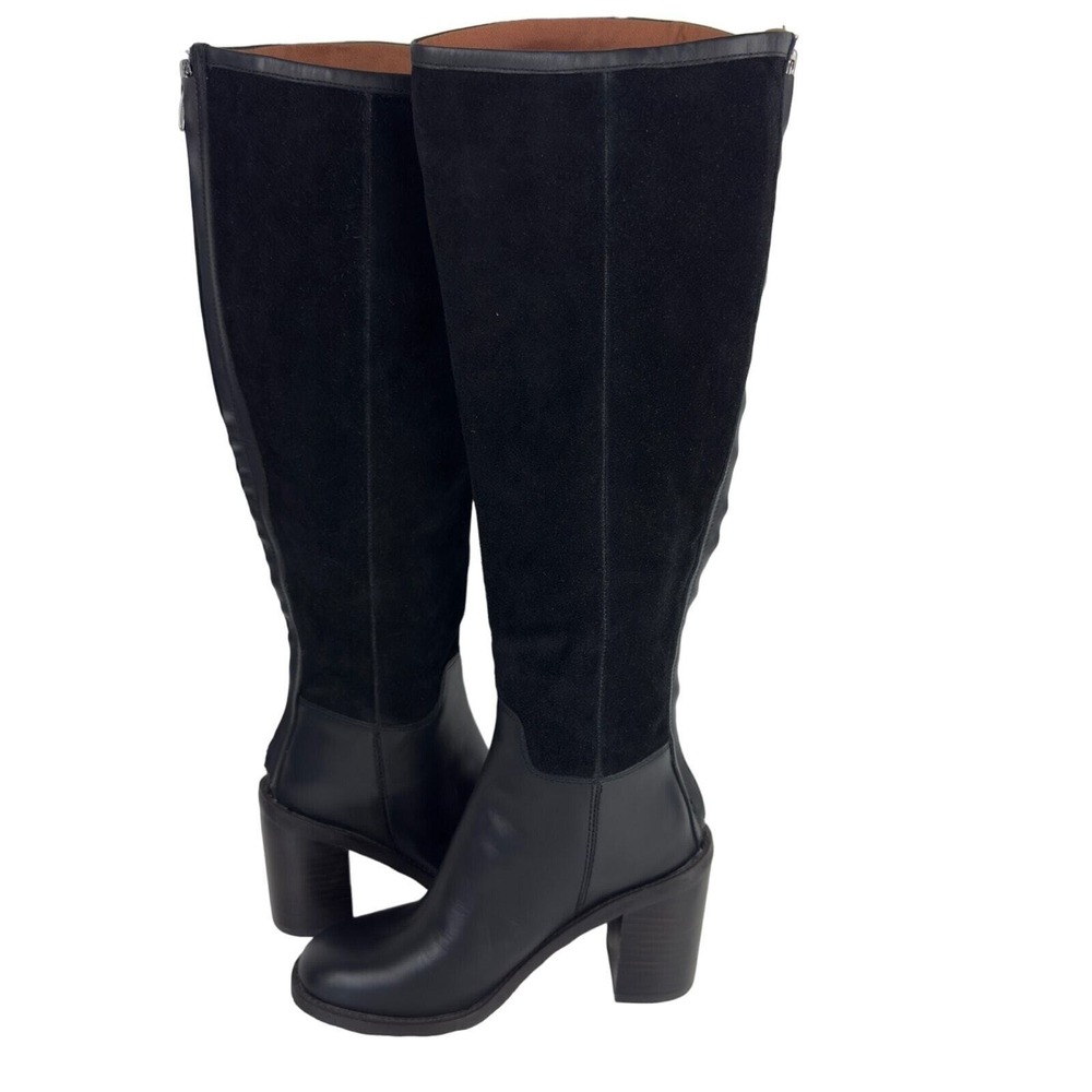 Franco Sarto‎ Nostalgia Tall Boots Black Leather Suede Block Heel Riding 5M - Picture 6 of 16